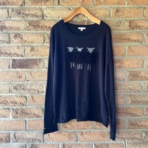 LISA TODD | Black with elevated Sheep Design Designer lightweight knit sweater